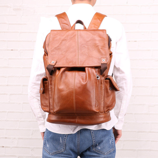 Cool Brown Black Leather Men's Backpack College Backpack 13inch Laptop Backpack For Men - iwalletsmen
