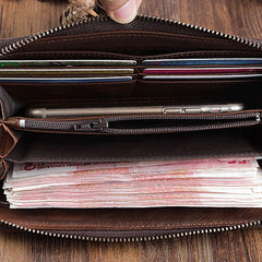Genuine Leather Mens Cool Long Leather Wallet Zipper Wristlet Clutch Wallet - iwalletsmen