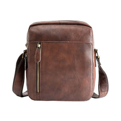 Cool Brown Leather Mens Vertical Side Bag Postman Bag Small Messenger Bags Courier Bag for Men - iwalletsmen