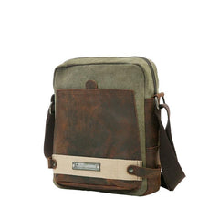 Coffee Canvas Leather Mens Side Bag Vertical Messenger Bags Army Green Canvas Courier Bag for Men - iwalletsmen