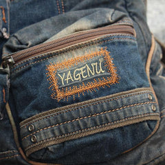 Denim Vintage Blue Mens Large Sling Bag Chest Bag Jean One Shoulder Backpacks For Men - iwalletsmen