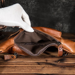 Cool Brown Leather Men's Sling Bag Chest Bag One Shoulder Backpack For Men - iwalletsmen