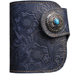 Handmade Leather Floral Mens Cool Biker Wallet Leather Wallet Men billfold Wallets Bifold for Men