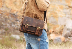 Handmade Leather Mens Cool Messenger Bag Briefcase Work Bag Business Bag for men