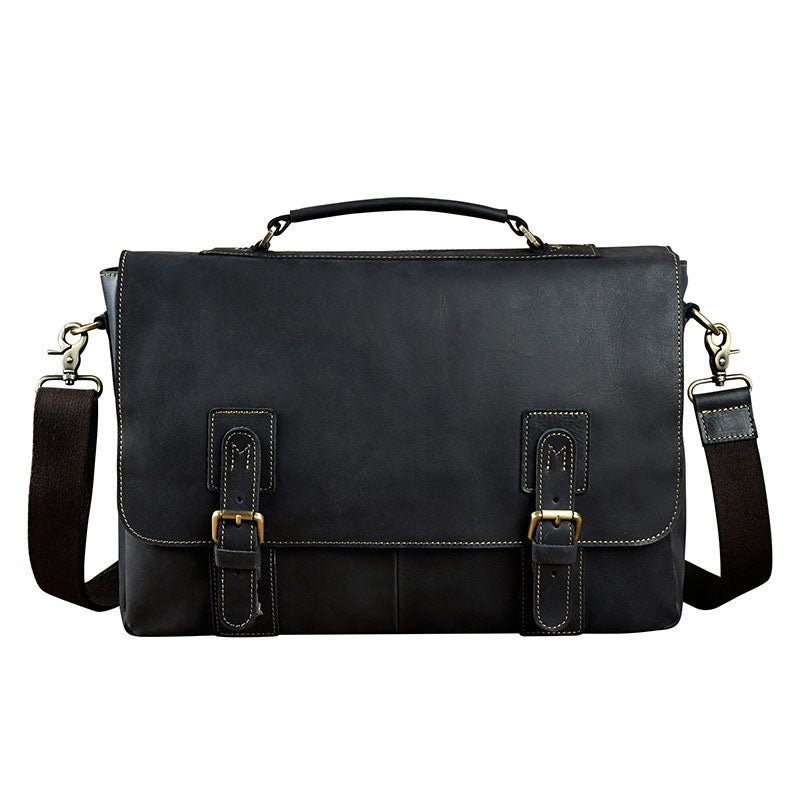 Black Coffee Leather Mens Briefcase Laptop Bag Business Bag Work Bag for Men - iwalletsmen