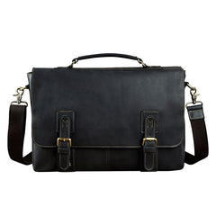 Black Coffee Leather Mens Briefcase Laptop Bag Business Bag Work Bag for Men - iwalletsmen