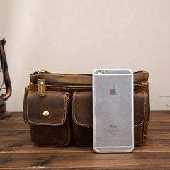 Vintage Brown Leather Men's Fanny Pack Hip Pack Brown Chest Bag Waist Bags For Men - iwalletsmen