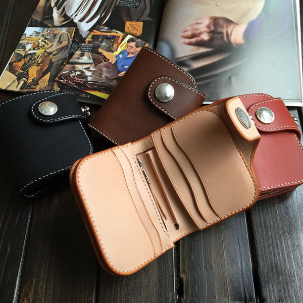 Handmade Leather Biker Wallet Mens Cool billfold Chain Wallet Trucker Wallet with Chain