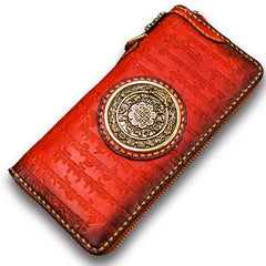 Handmade Leather Tibetan Mens Chain Biker Wallet Cool Leather Wallet Long Clutch Wallets for Men