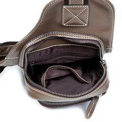 Dark Brown Leather Mens Cool Sling Bag Crossbody Pack Black Chest Bag for men - iwalletsmen
