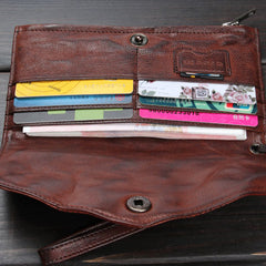 Handmade Mens Cool Long Leather Chain Wallet Cards Biker Trucker Wristlet Wallet - iwalletsmen
