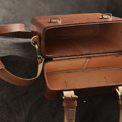 Handmade Vintage Coffee Leather Mens Messenger Bag Box Shoulder Bags for Men - iwalletsmen