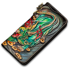 Handmade Leather Chinese Monster Mens Chain Biker Wallet Cool Leather Wallet With Chain Wallets for Men