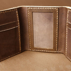 Handmade Coffee Leather Mens Small Trifold Wallet Cool billfold Wallet for Men - iwalletsmen