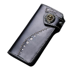 Handmade Leather Mens Chain Biker Wallet Cool Leather Wallet Long Phone Wallets for Men