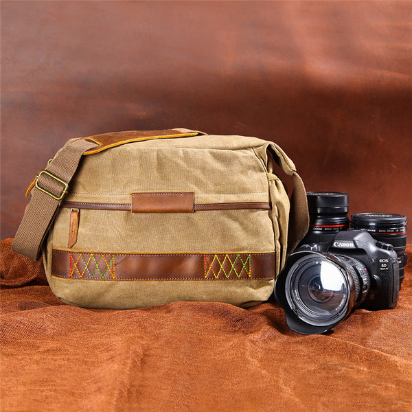 GREEN Waxed CANVAS 13'' MENSCANON Waterproof CAMERA SIDE BAG NIKON CAMERA SHOULDER BAG DSLR CAMERA MESSENGER BAG FOR MEN - iwalletsmen