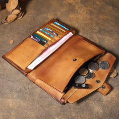 Cool Brown Leather Mens Long Wallet Gray Buckled Long Wallet Bifold Clutch Wallet for Men - iwalletsmen