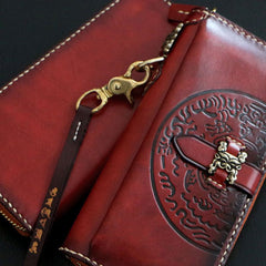 Handmade Mens Tooled Snow Lion Leather Chain Wallet Biker Trucker Wallet with Chain - iwalletsmen