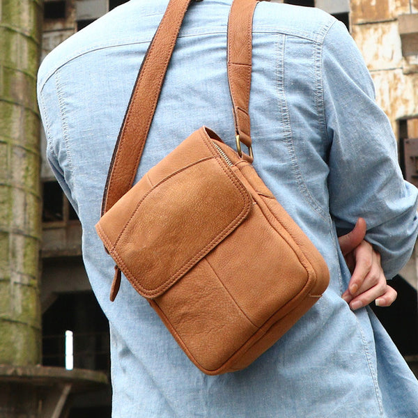 Cool Vintage Leather Small Mens Messenger Bags Shoulder Bags for Men - iwalletsmen