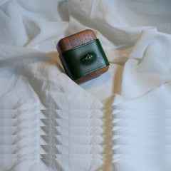 Handmade Green Leather Wood AirPods 1,2 Case with Eye Custom Leather AirPods 1,2 Case Airpod Case Cover - iwalletsmen