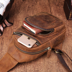 Cool Vintage Brown Leather Chest Bag Sling Bags Crossbody Sling Bag One Shoulder Backpack For Men - iwalletsmen