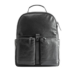 Black Fashion Mens Leather 15-inch Computer Backpacks Black Travel Backpacks College Backpack for men - iwalletsmen