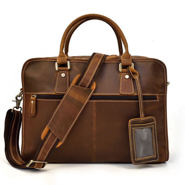 Vintage Leather Mens 14inch Briefcase Handbags Laptop Bag Work Bag For Men - iwalletsmen