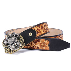 Handmade Genuine Custom Tooled Floral Cool Leather Mens Leather Men Belt for Men