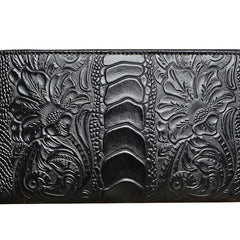 Handmade Leather Mens Tooled Floral Cool Zipper Phone Travel Long Wallet Card Holder Card Slim Clutch Wallets for Men