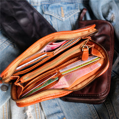 Vintage Brown Leather Men's Long Wallet Black Clutch Wallet Zipper Long Wallet For Men - iwalletsmen
