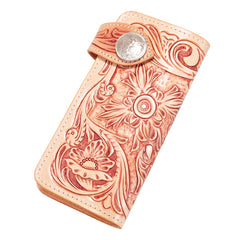 Handmade Mens Cool Tooled Floral Leather Chain Wallet Biker Trucker Wallet with Chain - iwalletsmen