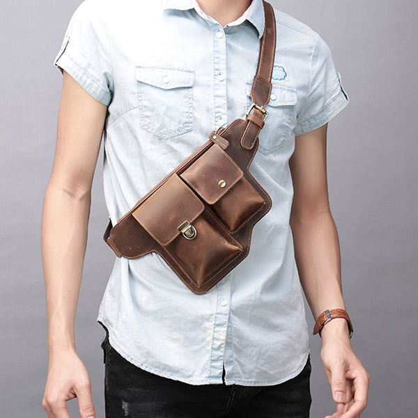 Classy Vintage LEATHER MEN'S  Cell Phone Holster Fanny Pack Waist Bag For Men - iwalletsmen