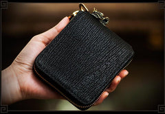 Handmade Leather Tooled Mens billfold Wallet Chinese Dragon Cool Chain Wallet Biker Wallet for Men