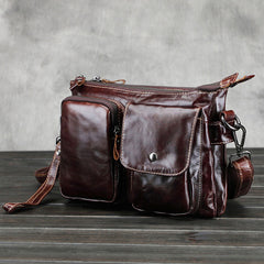 Cool Small Coffee Leather Mens Messenger Bag Shoulder Bag for Men - iwalletsmen