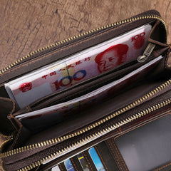 Cool Leather MensLong Wallet Double Zipper Clutch Wallet Wristlet Wallet - iwalletsmen