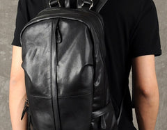Genuine Leather Mens Cool Backpack Sling Bag Large Black Travel Bag Hiking Bag for men