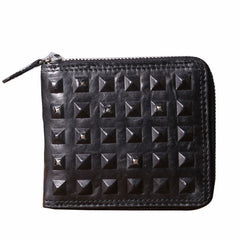 Genuine Leather Mens Cool billfold Leather Wallet Men Zipper Wallet Bifold for Men