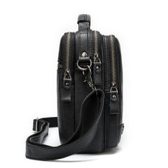 Black Cool Leather 8 inches Small Vertical Messenger Bag Courier Bag Postman Bag For Men - iwalletsmen