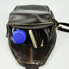 Vintage Leather Mens Sling Bag One Shoulder Backpack Chest Bag Sling Backpack for men - iwalletsmen