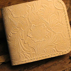 Handmade Leather Floral Mens Cool Slim Leather Wallet Men billfold Wallets Bifold for Men