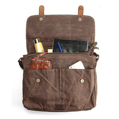 Casual Waxed Canvas Leather Brown Men's Side Bag Shoulder Bag Messenger Bag For Men - iwalletsmen
