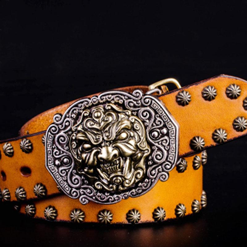 Handmade Genuine Leather Punk Rock Chinese Monster Mens Cool Men Biker Trucker Leather Belt
