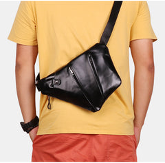 Cool Leather Brown Men's Sling Bag Chest Bag Black Crossbody Backpack For Men - iwalletsmen