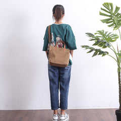Canvas Leather Mens Womens Large White Handbag Tote Bag Khaki Shoulder Tote Purse For Men - iwalletsmen