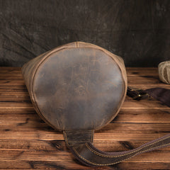 Cool Mens Leather Barrel Chest Bags Bucket Sling Bag One Shoulder Backpack For Men - iwalletsmen