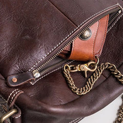 Genuine Leather Mens Cool Messenger Bag Square Bag Chest Bag Bike Bag Cycling Bag for men