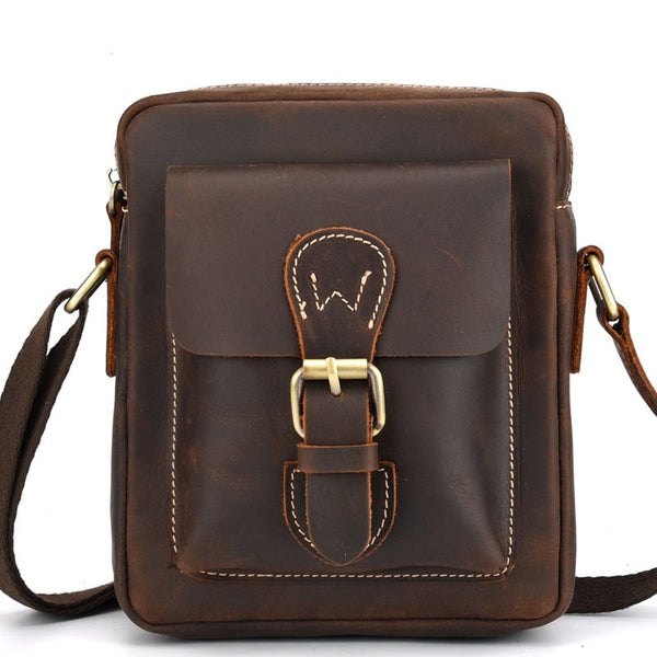 Cool Dark Brown Leather Mens Small Messenger Bags Cool Side Bag Tablet Messenger Bag for men - iwalletsmen