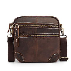 Coffee Leather Mens Small Messenger Bag Cool Mini Side Bag Belt Bag for men - iwalletsmen