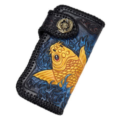 Handmade Leather Carp Mens Chain Biker Wallet Cool Leather Wallet With Chain Wallets for Men
