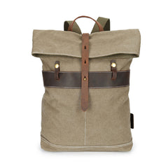 Cool Waxed Canvas Blue Leather Mens Backpack Canvas Travel Backpack Canvas School Backpack for Men - iwalletsmen